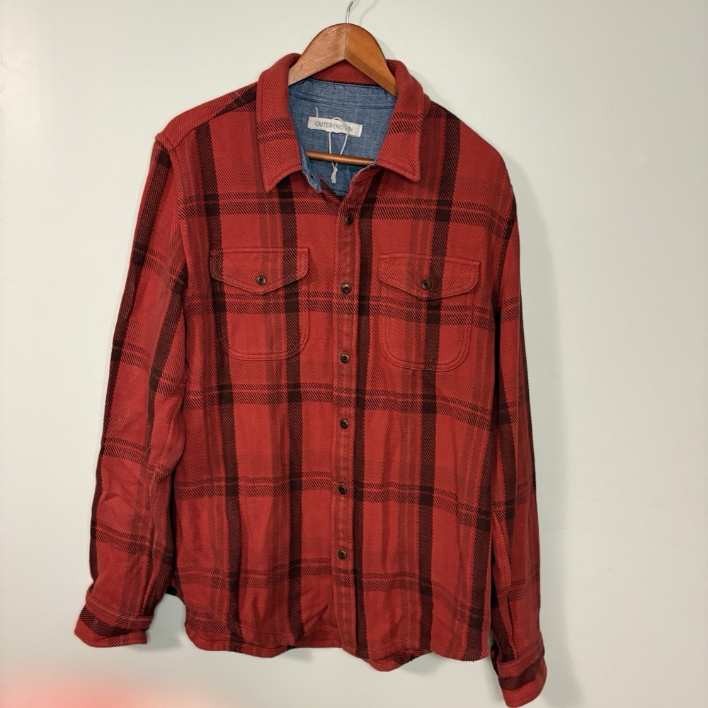Outerknown Blanket Shirt Mens Large Red Plaid Heavyweight Organic Cotton